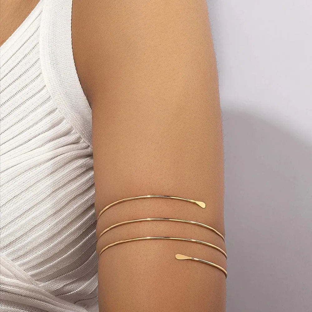Gold Cuff Bracelet – Adjustable Glam Arm Jewelry for Women