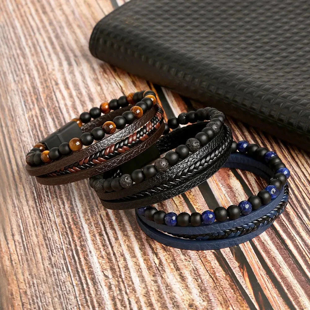 Leather Wrap Bracelet – Tiger Eye Beaded Jewelry for Men and Women