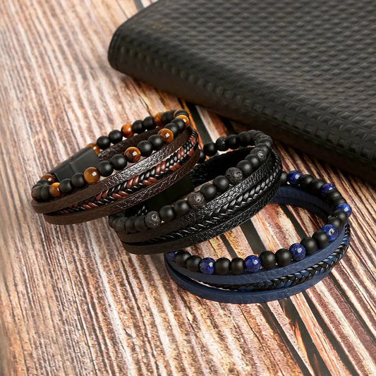 Leather Wrap Bracelet – Tiger Eye Beaded Jewelry for Men and Women