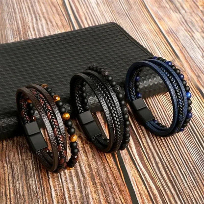 Leather Wrap Bracelet – Tiger Eye Beaded Jewelry for Men and Women