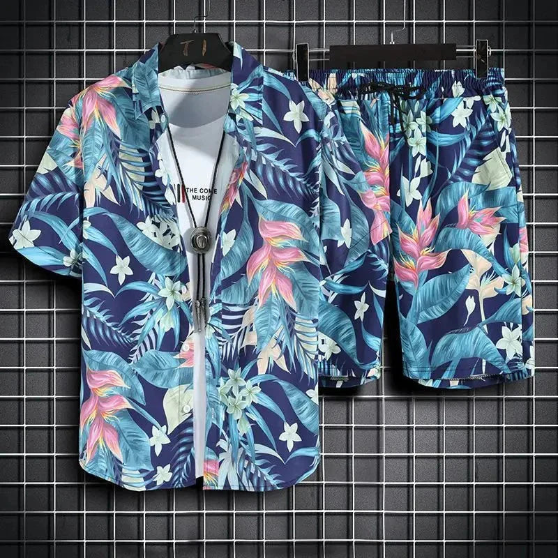 Men's Hawaiian Shirt Set – Quick Dry Tropical Print Outfit
