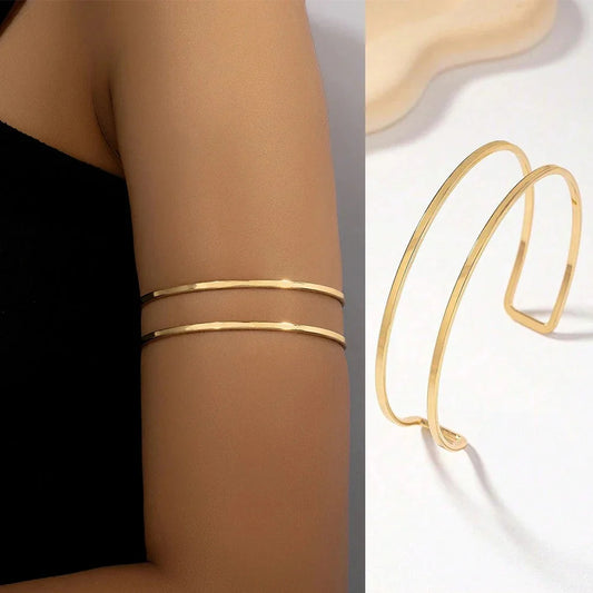 Gold Cuff Bracelet – Adjustable Glam Arm Jewelry for Women