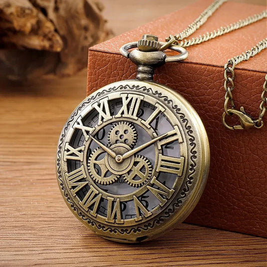 Steampunk Pocket Watch – Vintage Quartz Timepiece with Elegant Design