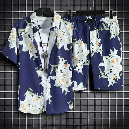 Men's Hawaiian Shirt Set – Quick Dry Tropical Print Outfit