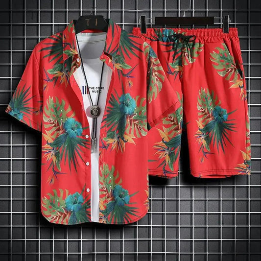 Men's Hawaiian Shirt Set – Quick Dry Tropical Print Outfit