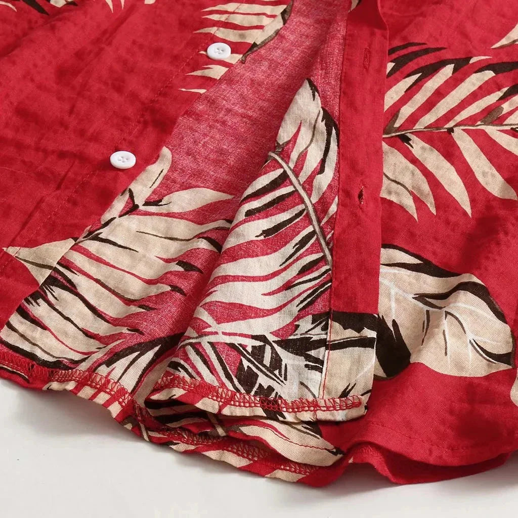 Red Tropical Leaf Shirt – Stylish Short Sleeve Summer Top