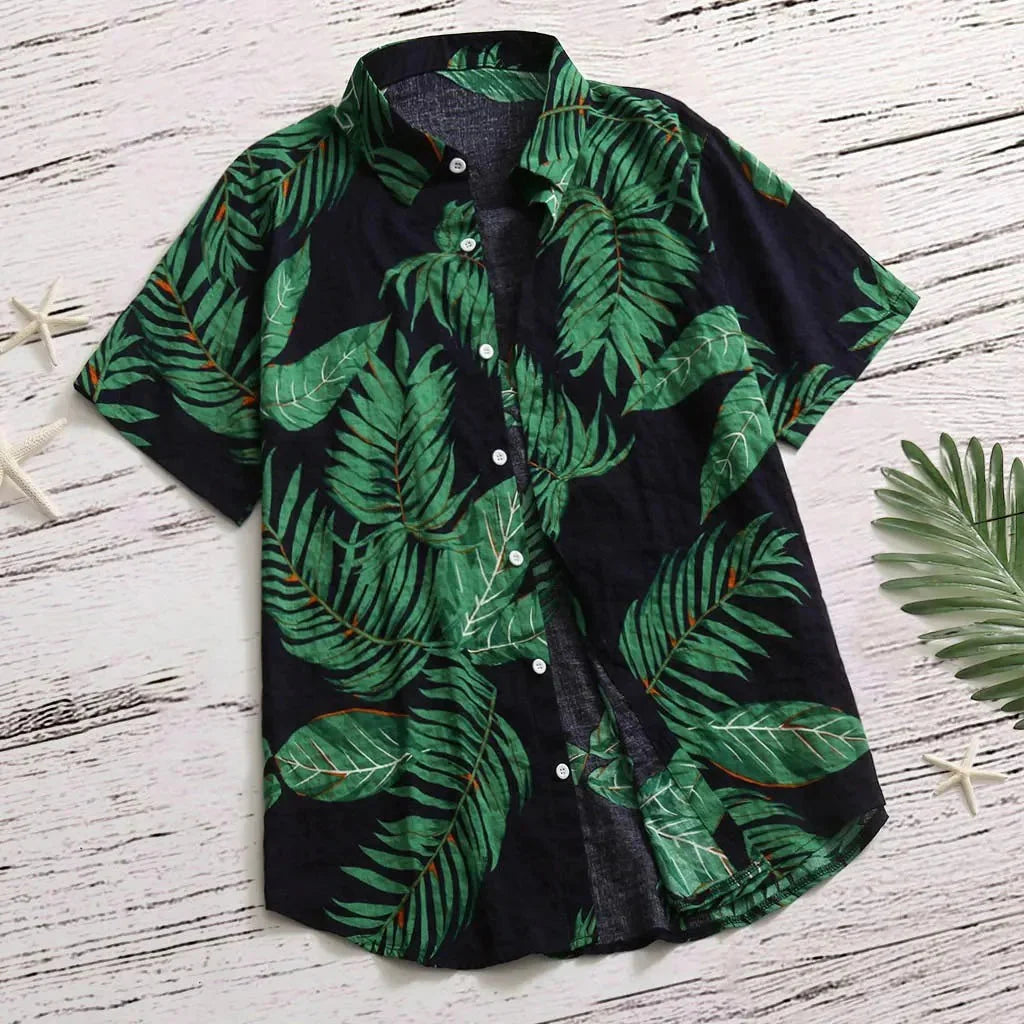Red Tropical Leaf Shirt – Stylish Short Sleeve Summer Top
