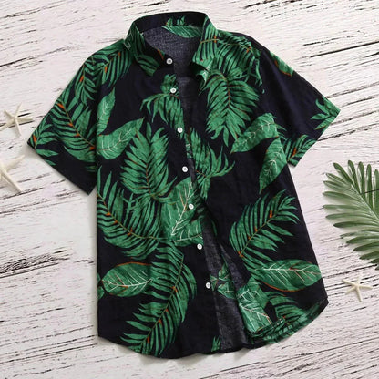 Red Tropical Leaf Shirt – Stylish Short Sleeve Summer Top