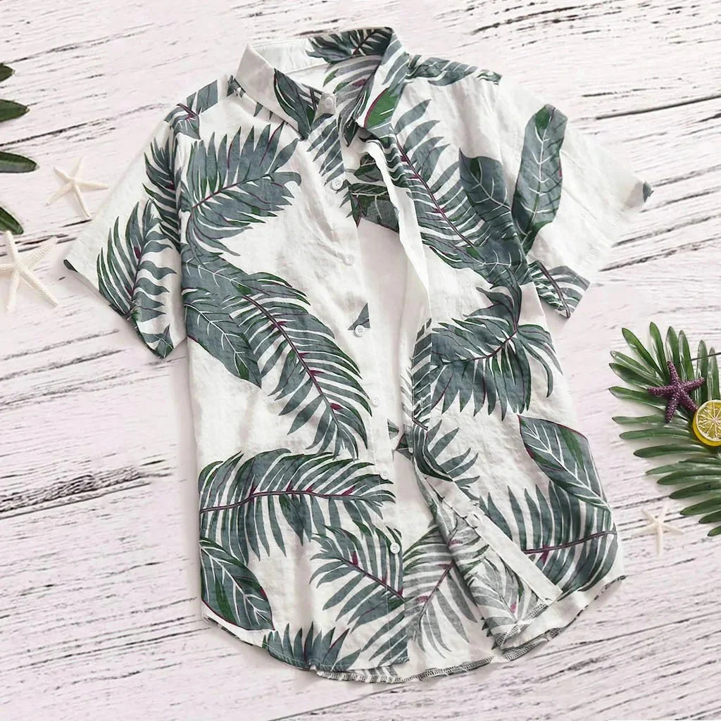 Red Tropical Leaf Shirt – Stylish Short Sleeve Summer Top